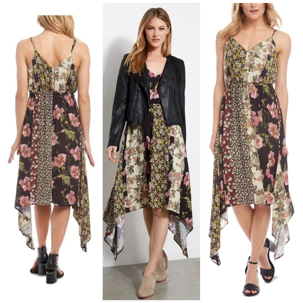 y2k Karen Kane Cami Slip Dress S Dark Floral Asymmetric Fairygoth Whimsigoth New